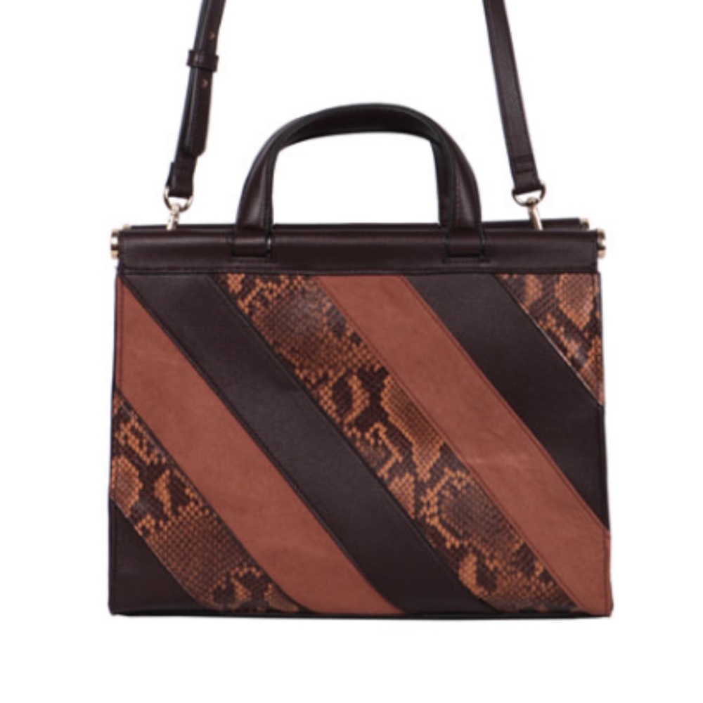 Alfani Dowel Satchel Brown Snakeskin Faux Leather Convertible Statement Bag New